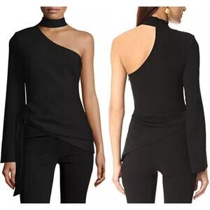 5a7 Cinq à Sept Briah Asymmetric One-Shoulder Tie-Side Top Black Women's Size S